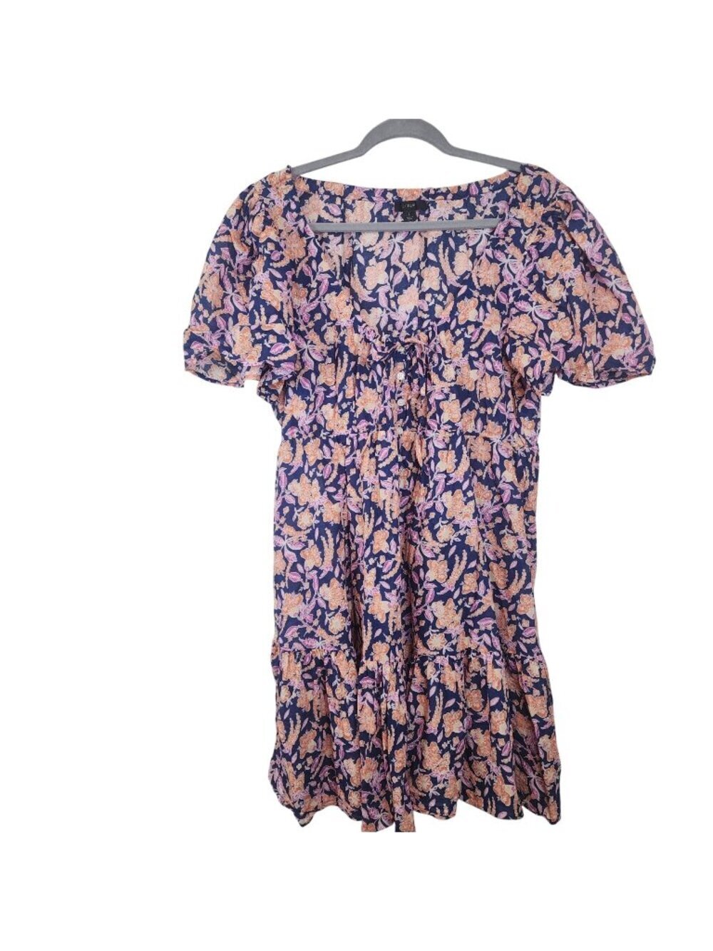 J.Crew Cotton Voile Button Front Dress Floral Sz L Short Sleeve